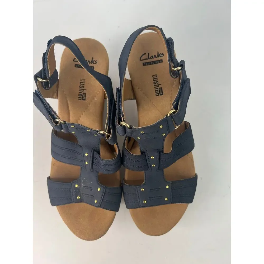 Clarks Annadel Wedge Sandals Women‎ 6.5 Blue Excellent Suede Cork Platform